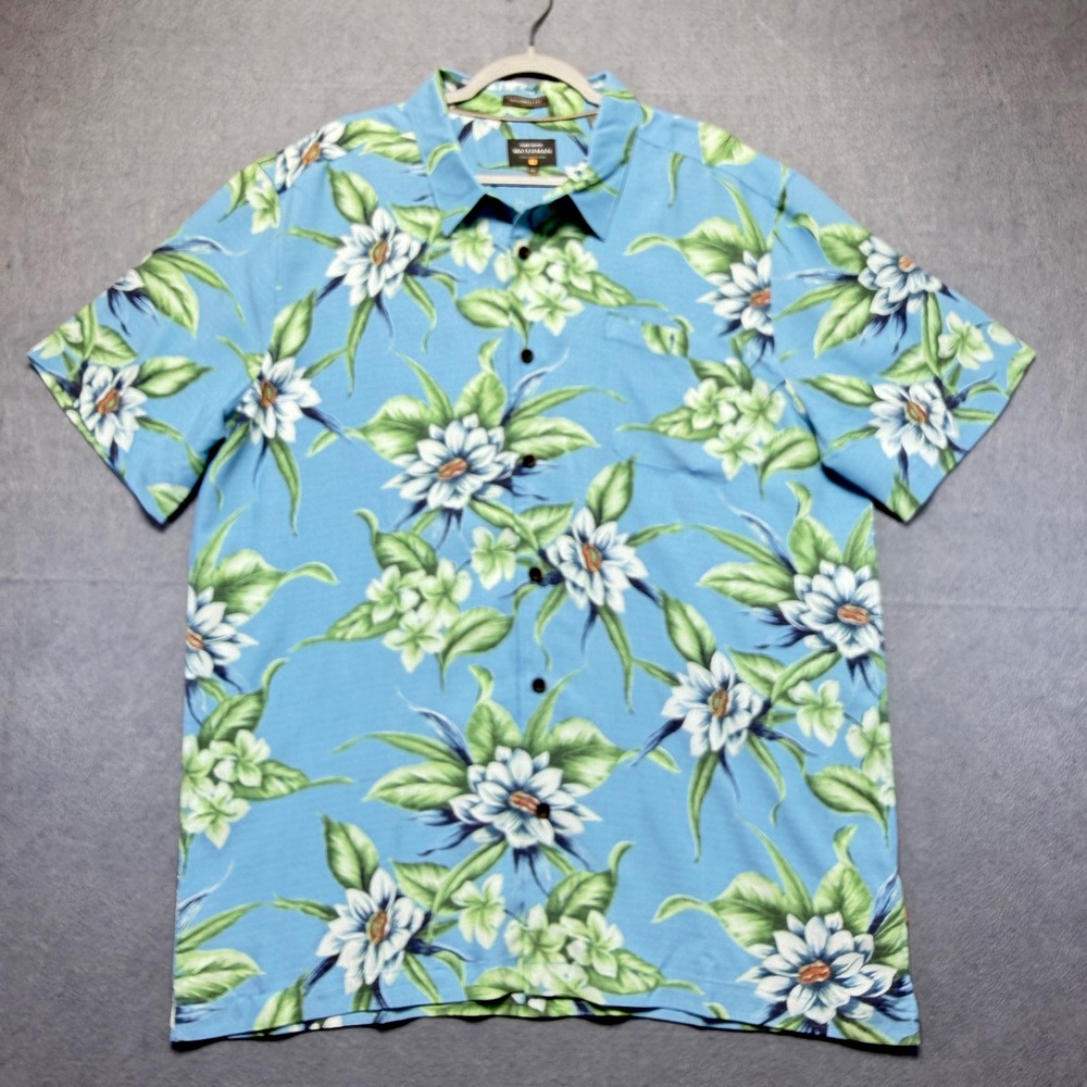 Quiksilver Waterman XXL Light Blue‎ Floral Tropical Short Sleeve Button Up Shirt